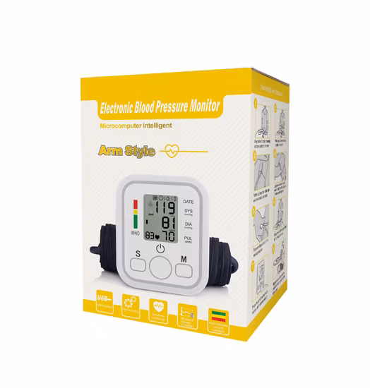 Monitor eletrônico de pressão arterial com braço esfigmomanômetro automático para cuidados médicos domiciliares com display digital LCD e transmissão de voz